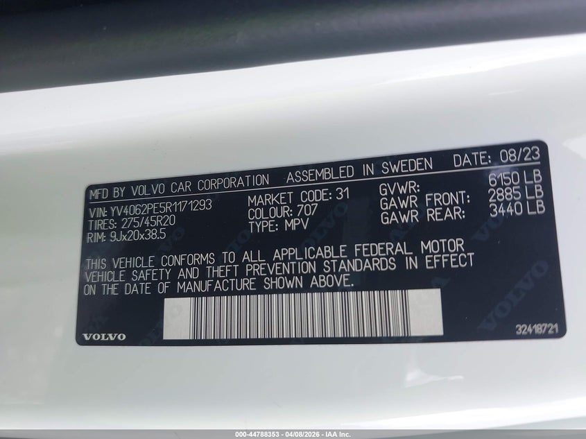 2024 Volvo Xc90 VIN YV4062PE5R1171293 IAAI salvage auction — RIGHT SIDE, Wait Title, sold $19,700 on 2026-07-29 (photo 9)