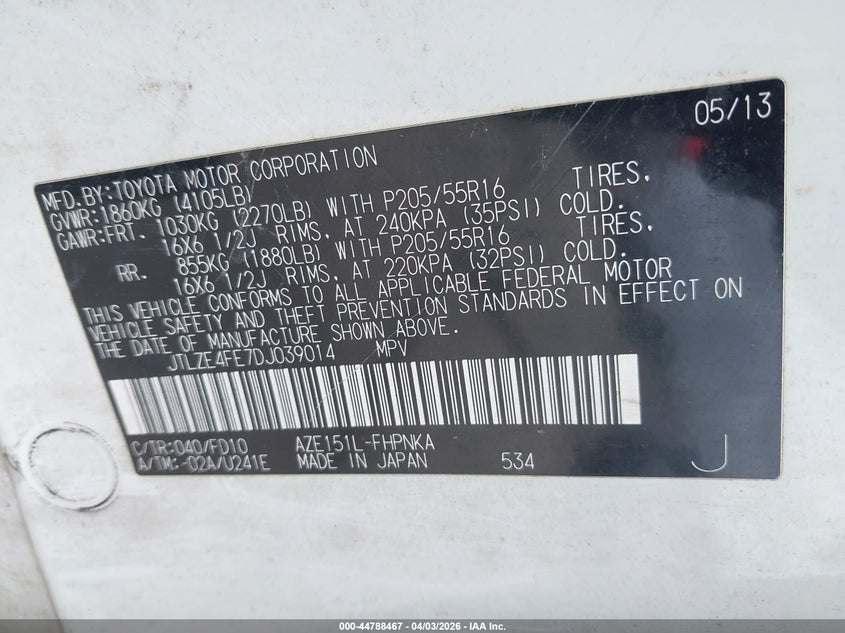 2013 Scion Xb VIN JTLZE4FE7DJ039014 IAAI salvage auction — LEFT SIDE, Wait Title, sold $550 on 2026-07-13 (photo 9)