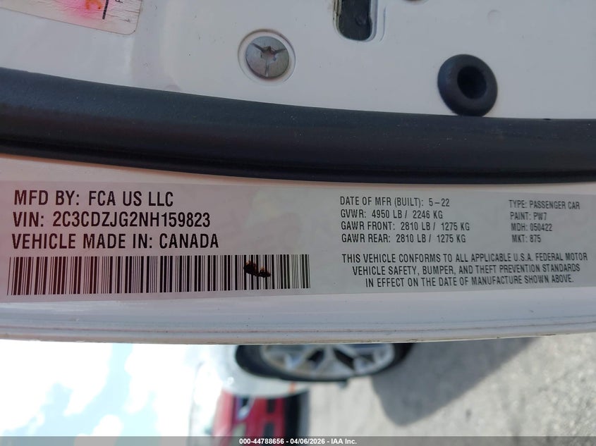 2022 Dodge Challenger VIN 2C3CDZJG2NH159823 IAAI salvage auction — REAR END, Wait Title, sold $5,100 on 2026-07-18 (photo 9)