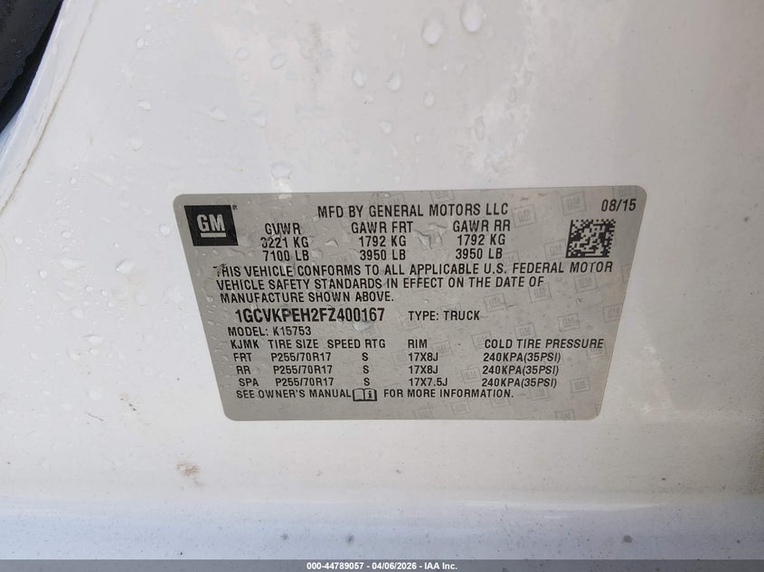 2015 Chevrolet Silverado VIN 1GCVKPEH2FZ400167 IAAI salvage auction — SIDE, Salvage (Missouri), sold $1,750 on 2026-07-17 (photo 9)