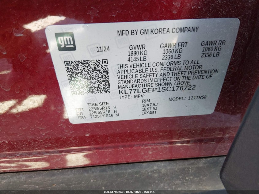 2025 Chevrolet Trax VIN KL77LGEP1SC176722 IAAI salvage auction — SIDE, Wait Title, sold $5,450 on 2026-07-28 (photo 9)