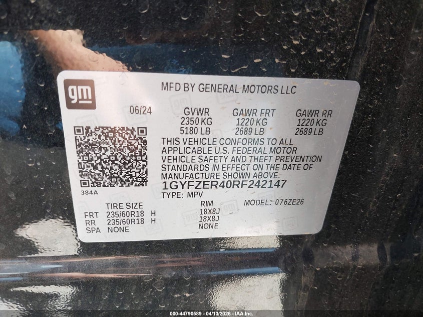 2024 Cadillac Xt4 VIN 1GYFZER40RF242147 IAAI salvage auction — REAR END, Salvage Title, sold $15,600 on 2026-07-14 (photo 9)