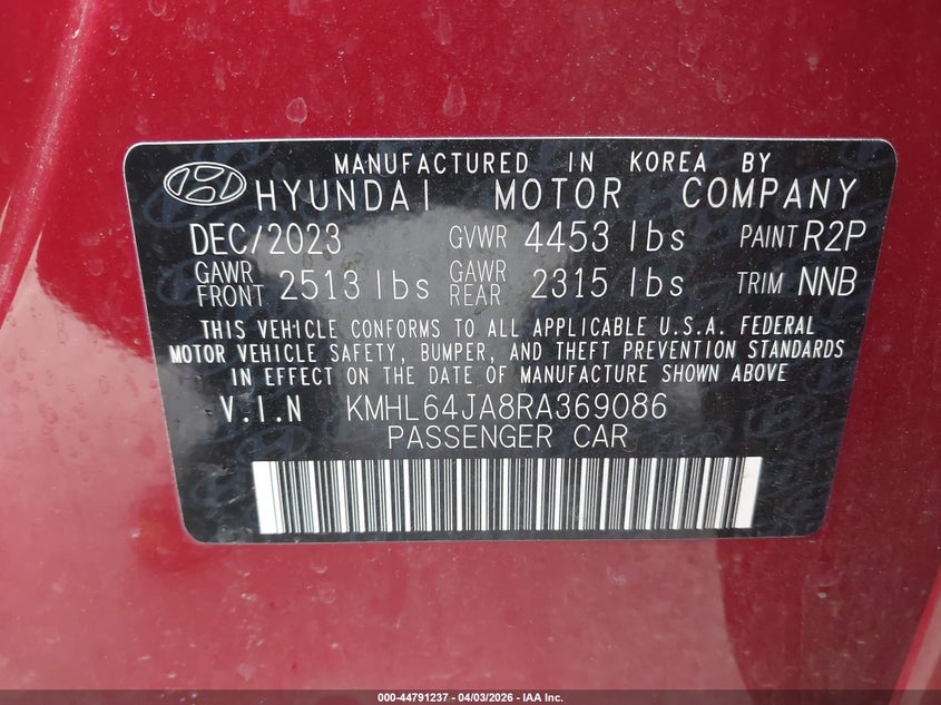 2024 Hyundai Sonata VIN KMHL64JA8RA369086 IAAI salvage auction — FRONT END, Clear (Minnesota), sold $5,650 on 2026-07-29 (photo 9)