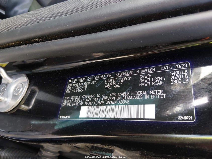 2024 Volvo Xc60 VIN YV4L12RL6R1822678 IAAI salvage auction — FRONT END, Salvage (Colorado), sold $100 on 2026-07-21 (photo 9)