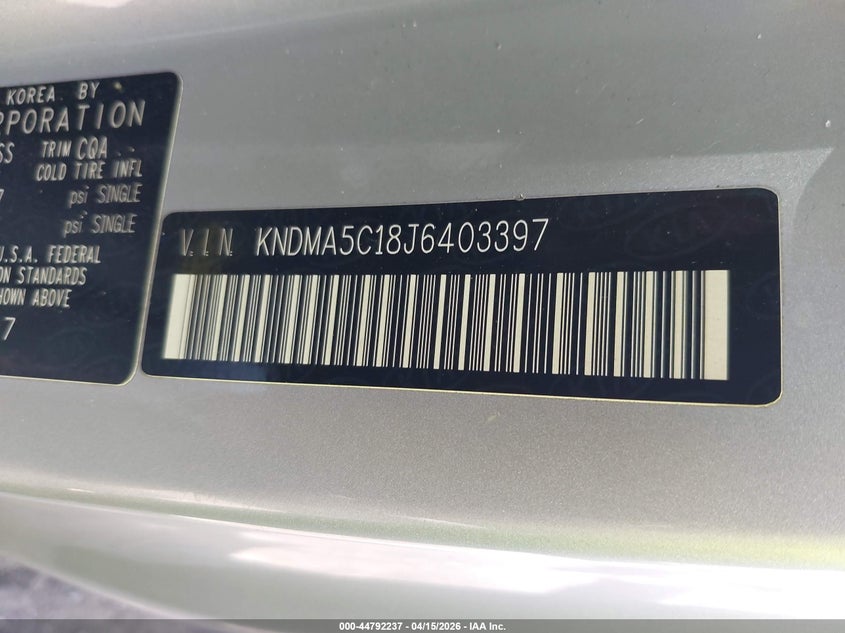 2018 Kia SEDONA VIN KNDMA5C18J6403397 IAAI salvage auction — ALL OVER, Wait Title, sold $25 on 2026-07-21 (photo 9)