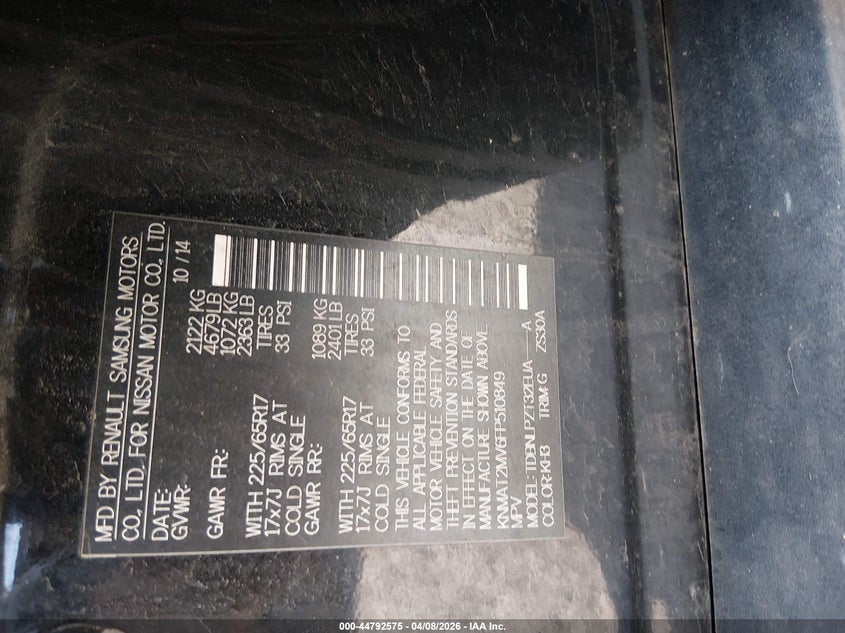 2015 Nissan Rogue VIN KNMAT2MV6FP510849 IAAI salvage auction — RIGHT SIDE, Bill Of Sale (Kentucky), sold $325 on 2026-07-13 (photo 9)