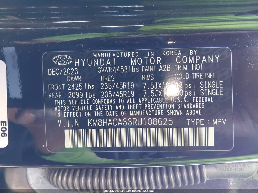 2024 Hyundai Kona VIN KM8HACA33RU108625 IAAI salvage auction — LEFT & RIGHT, Salvage (Texas), sold $9,450 on 2026-07-08 (photo 9)