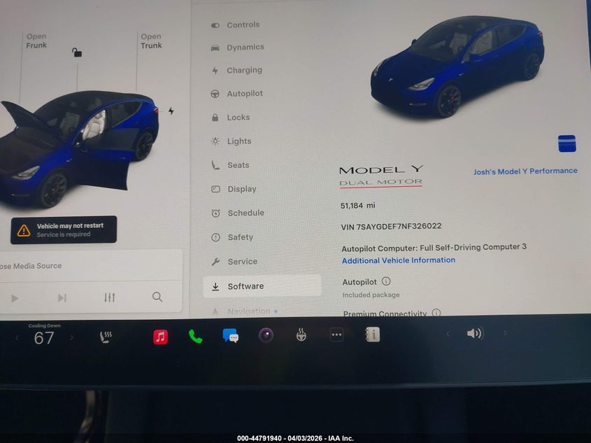 2022 Tesla Model y VIN 7SAYGDEF7NF326022 IAAI salvage auction — REAR END, Wait Title, sold $7,900 on 2026-07-30 (photo 7)