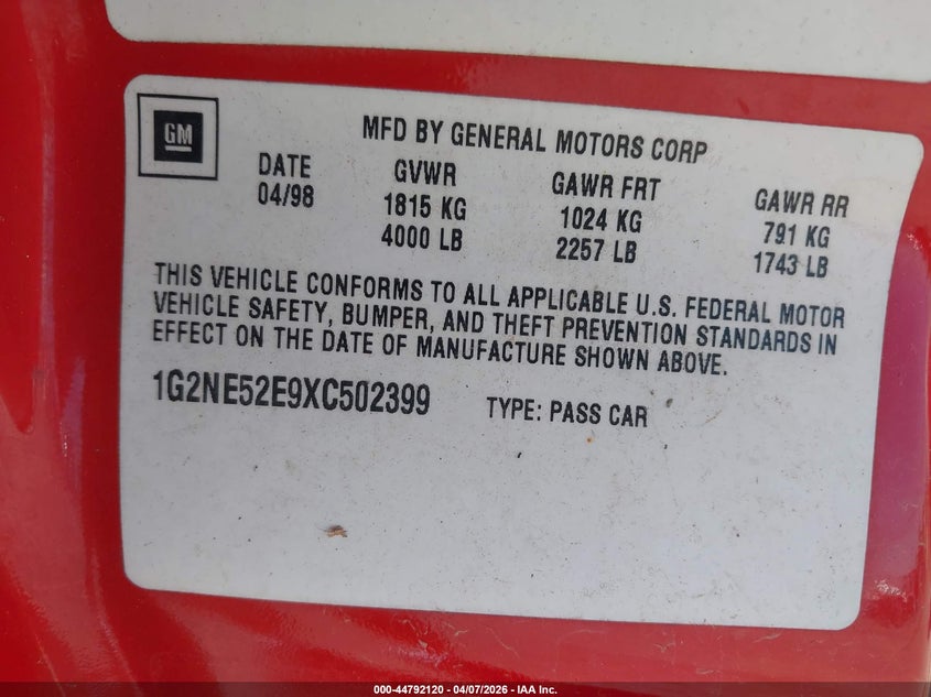 1999 Pontiac Grand am VIN 1G2NE52E9XC502399 IAAI salvage auction — FRONT END, Clear (Kansas), sold $200 on 2026-07-24 (photo 9)