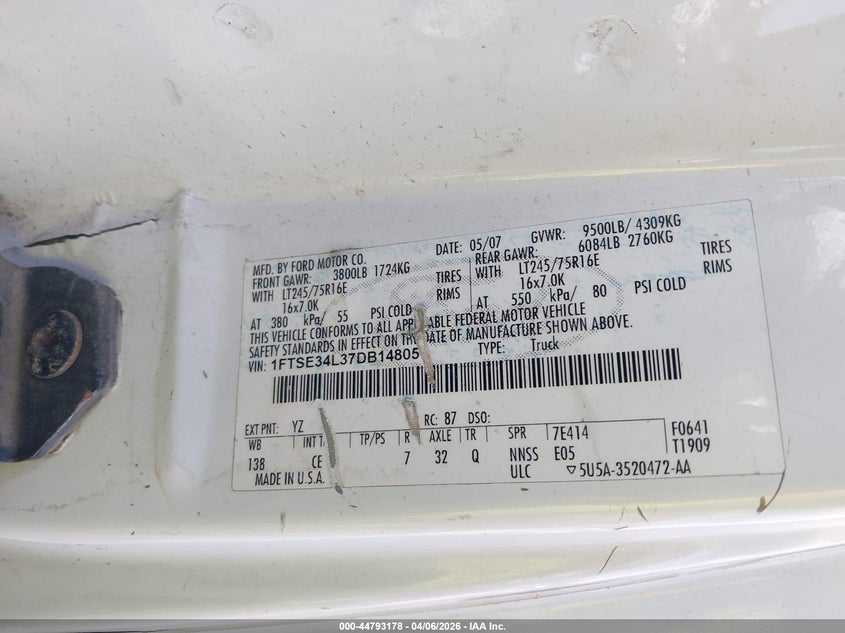 2007 Ford Econoline VIN 1FTSE34L37DB14805 IAAI salvage auction — ALL OVER, Mv-907A (New York), sold $450 on 2026-07-09 (photo 9)