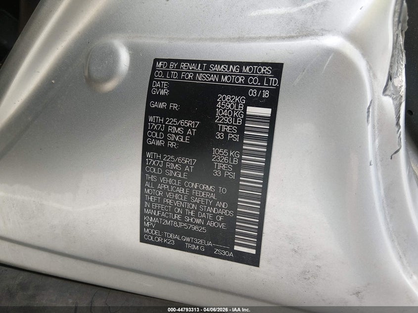 2018 Nissan Rogue VIN KNMAT2MT8JP579825 IAAI salvage auction — ALL OVER, Junk Receipt (North Carolina), sold $150 on 2026-07-08 (photo 9)