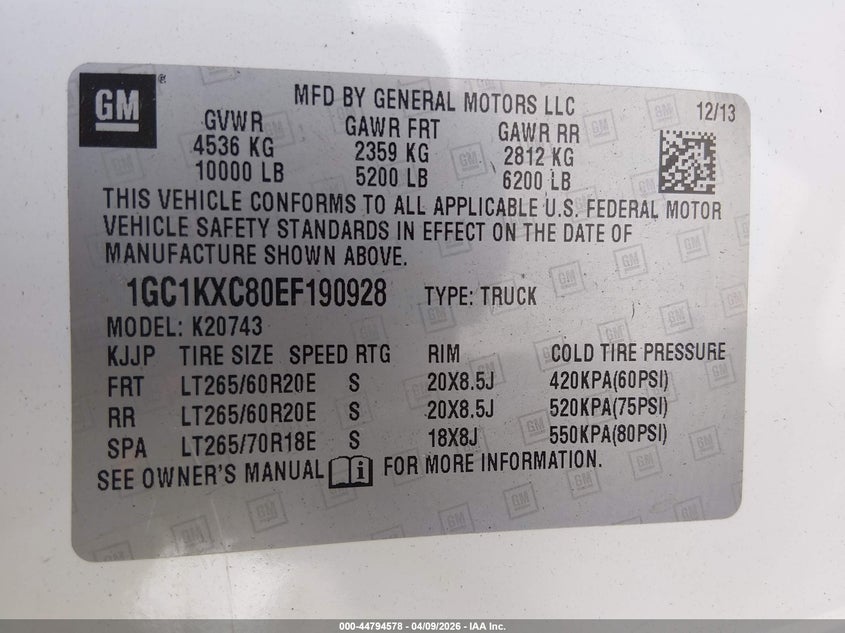 2014 Chevrolet Silverado VIN 1GC1KXC80EF190928 IAAI salvage auction — RIGHT SIDE, Salvage Title, sold $7,650 on 2026-07-30 (photo 9)