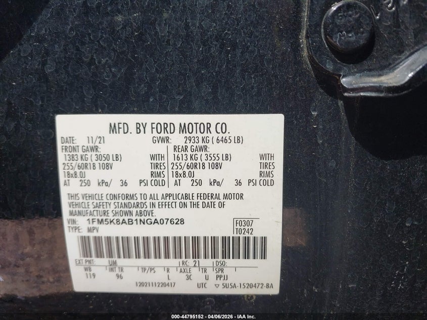 2022 Ford Police interceptor utility VIN 1FM5K8AB1NGA07628 IAAI salvage auction — LEFT SIDE, Wait Title, sold $3,700 on 2026-07-13 (photo 9)