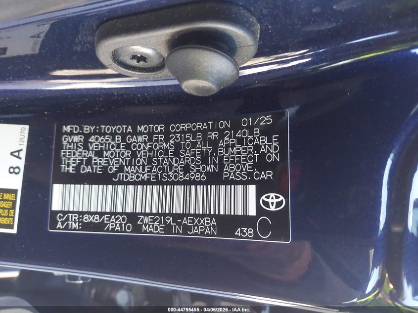 2025 Toyota Corolla VIN JTDBCMFE1S3084986 IAAI salvage auction — FRONT END, Original (Texas), sold $7,650 on 2026-07-07 (photo 9)