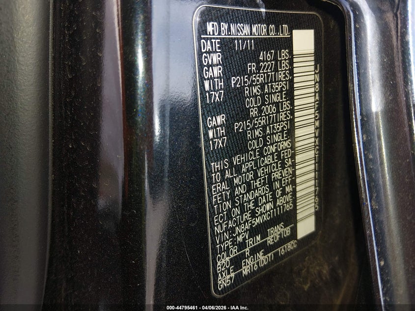 2012 Nissan Juke VIN JN8AF5MVXCT111765 IAAI salvage auction — FRONT END, Salvage (Colorado), sold $325 on 2026-07-14 (photo 9)