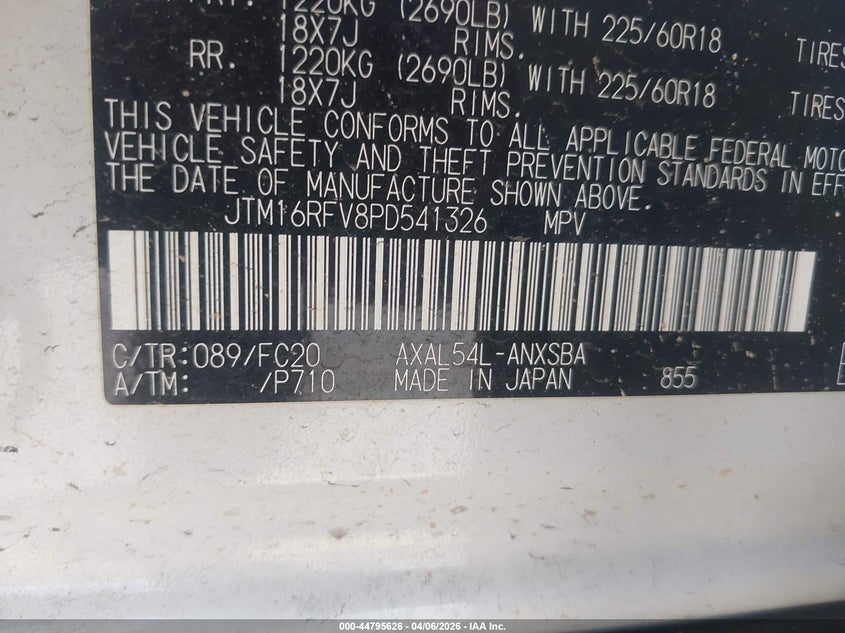 2023 Toyota Rav 4 VIN JTM16RFV8PD541326 IAAI salvage auction — RIGHT FRONT, Salvage (California), sold $10,850 on 2026-07-13 (photo 9)