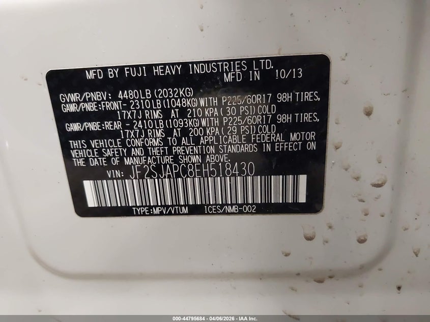 2014 Subaru Forester VIN JF2SJAPC8EH518430 IAAI salvage auction — FRONT & REAR, Salvage (Minnesota), sold $1,750 on 2026-07-14 (photo 9)