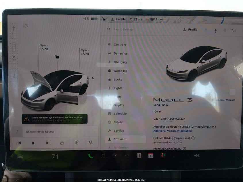 2026 Tesla Model 3 VIN 5YJ3E1EA5TF147443 IAAI salvage auction — FRONT & REAR, Wait Title, sold $15,400 on 2026-07-09 (photo 7)