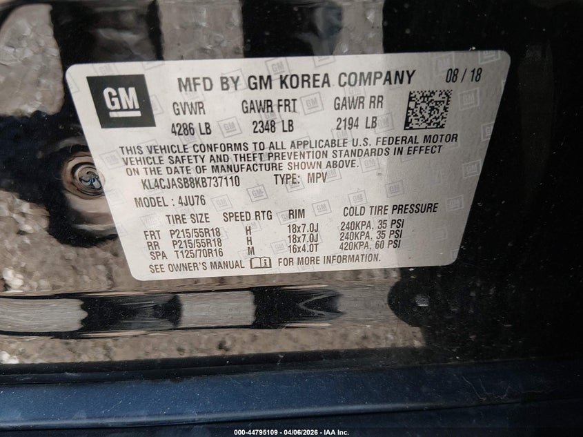 2019 Buick Encore VIN KL4CJASB8KB737110 IAAI salvage auction — RIGHT SIDE, Wait Title, sold $2,450 on 2026-08-01 (photo 9)