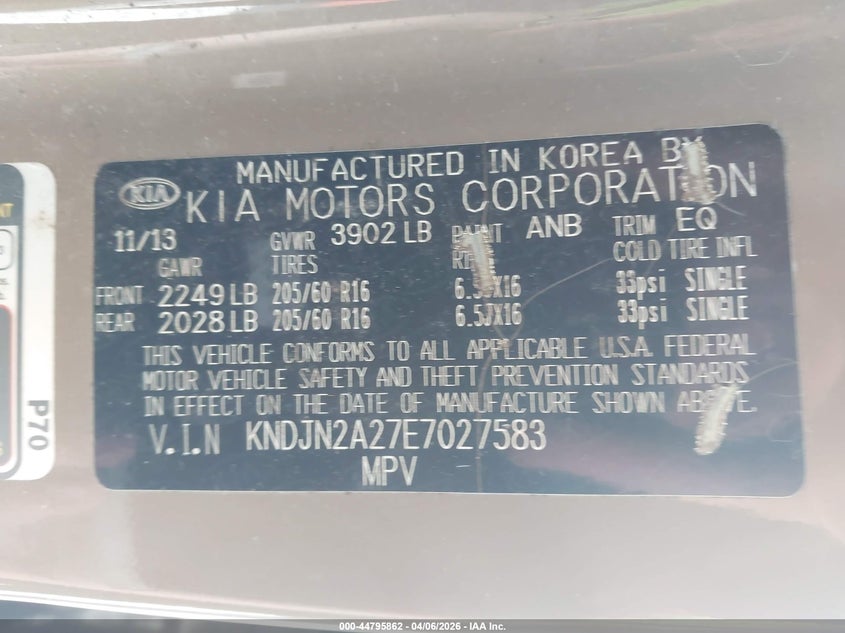 2014 Kia Soul VIN KNDJN2A27E7027583 IAAI salvage auction — REAR END, Salvage (Oregon), sold $1,650 on 2026-07-09 (photo 9)