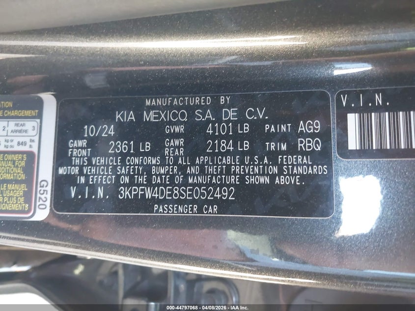 2025 Kia K4 VIN 3KPFW4DE8SE052492 IAAI salvage auction — LEFT REAR, Wait Title, sold $7,300 on 2026-07-29 (photo 9)
