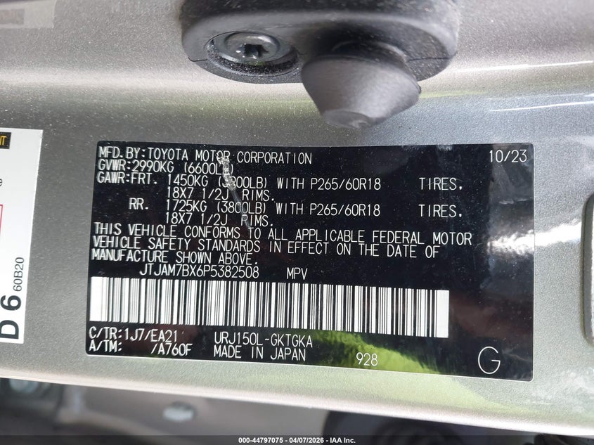 2023 Lexus Gx VIN JTJAM7BX6P5382508 IAAI salvage auction — FRONT END, Salvage Title, sold $9,600 on 2026-07-21 (photo 9)