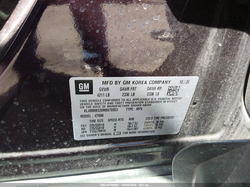 2021 Buick Encore gx VIN KL4MMBS20MB076953 IAAI salvage auction — FRONT END, Wait Title, sold $2,300 on 2026-07-17 (photo 9)