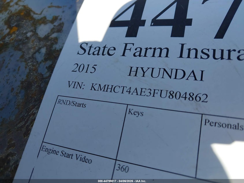 2015 Hyundai Accent VIN KMHCT4AE3FU804862 IAAI salvage auction — BURN, Salvage Title, sold $125 on 2026-07-07 (photo 9)