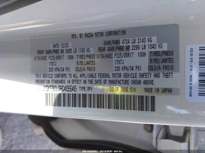 2024 Mazda Cx-5 VIN JM3KFBCL0R0455945 IAAI salvage auction — FRONT END, Wait Title, sold $9,275 on 2026-07-20 (photo 9)