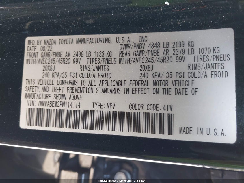 2023 Mazda Cx-50 VIN 7MMVABEM3PN114114 IAAI salvage auction — FRONT END, Salvage Title, sold $10,300 on 2026-07-24 (photo 9)