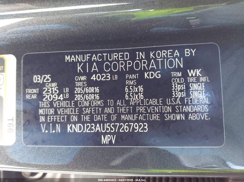 2025 Kia Soul VIN KNDJ23AU5S7267923 IAAI salvage auction — FRONT END, Wait Title, sold $6,700 on 2026-07-10 (photo 9)