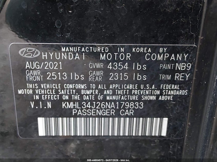 2022 Hyundai Sonata VIN KMHL34J26NA179833 IAAI salvage auction — SIDE, Clear (Oklahoma), sold $5,800 on 2026-08-01 (photo 9)