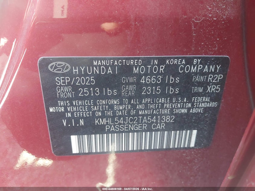 2026 Hyundai Sonata VIN KMHL54JC2TA541382 IAAI salvage auction — LEFT SIDE, Salvage (Ohio), sold $5,000 on 2026-07-14 (photo 9)