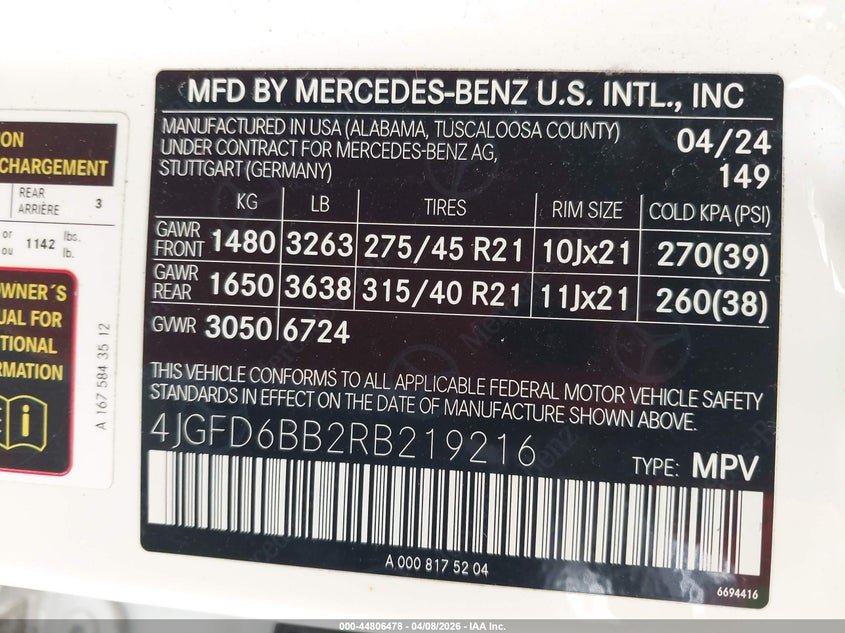 2024 Mercedes-benz Amg gle coupe VIN 4JGFD6BB2RB219216 IAAI salvage auction — ALL OVER, Salvage (Arizona), sold $16,300 on 2026-07-30 (photo 9)