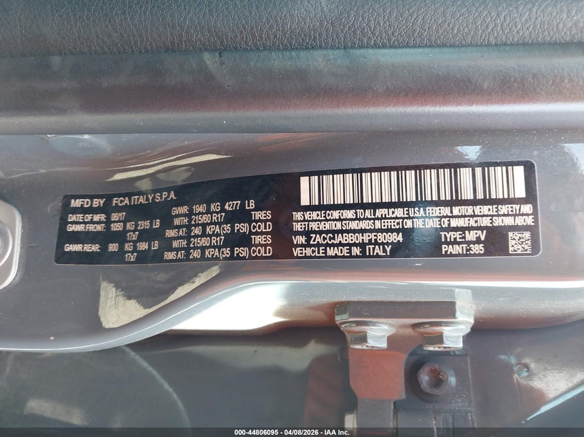 2017 Jeep Renegade VIN ZACCJABB0HPF80984 IAAI salvage auction — LEFT SIDE, Salvage (Georgia), sold $1,175 on 2026-08-10 (photo 9)