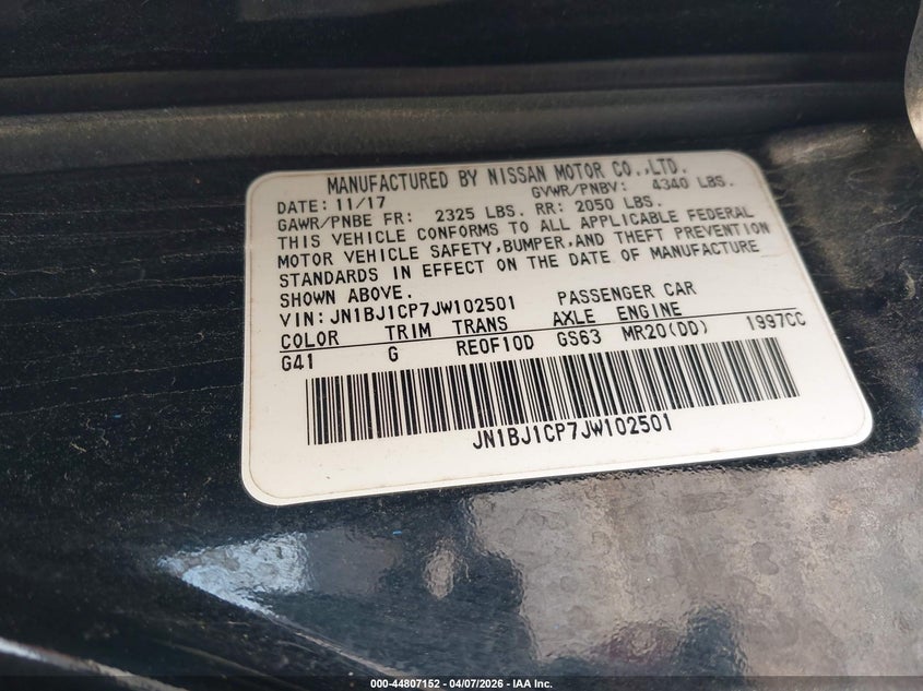 2018 Nissan Rogue VIN JN1BJ1CP7JW102501 IAAI salvage auction — FRONT END, Salvage (Kentucky), sold $600 on 2026-07-14 (photo 9)