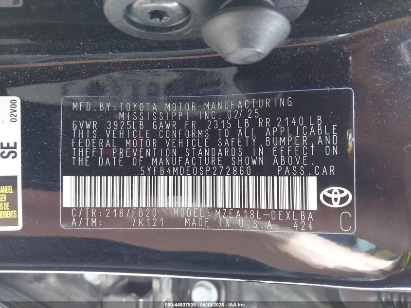2025 Toyota Corolla VIN 5YFB4MDE0SP272860 IAAI salvage auction — FRONT END, Original (Texas), sold $6,000 on 2026-07-14 (photo 9)