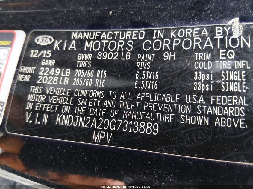 2016 Kia Soul VIN KNDJN2A20G7313889 IAAI salvage auction — FRONT END, Clear (Missouri), sold $25 on 2026-07-16 (photo 9)