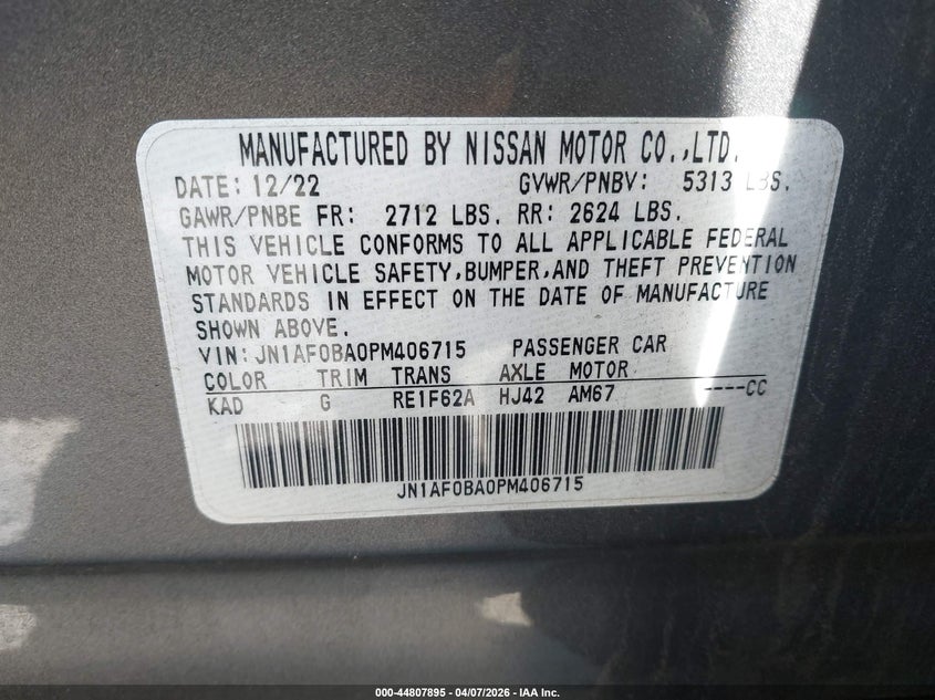 2023 Nissan Ariya VIN JN1AF0BA0PM406715 IAAI salvage auction — LEFT & RIGHT, Wait Title, sold $4,550 on 2026-07-29 (photo 9)