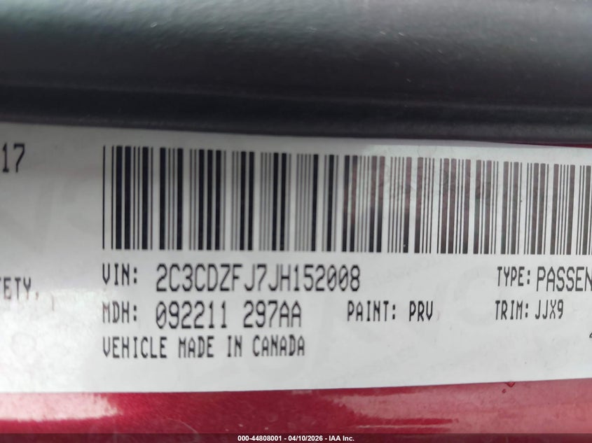 2018 Dodge Challenger VIN 2C3CDZFJ7JH152008 IAAI salvage auction — FRONT END, Salvage (Texas), sold $6,100 on 2026-07-09 (photo 9)