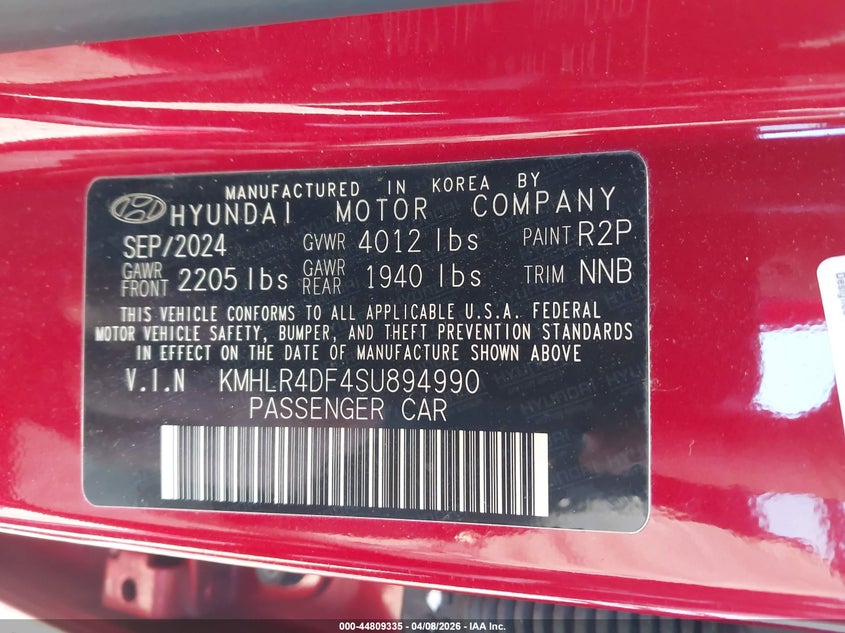 2025 Hyundai Elantra VIN KMHLR4DF4SU894990 IAAI salvage auction — FRONT END, Salvage Title, sold $6,800 on 2026-07-07 (photo 9)