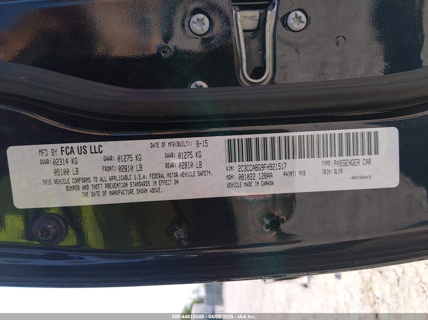 2015 Chrysler 300 VIN 2C3CCABG9FH921517 IAAI salvage auction — FRONT END, Salvage Title, sold $3,300 on 2026-08-23 (photo 9)
