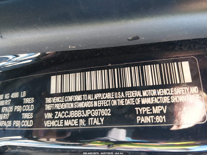 2018 Jeep Renegade VIN ZACCJBBB3JPG97602 IAAI salvage auction — FRONT END, Salvage (West Virginia), sold $300 on 2026-07-09 (photo 9)