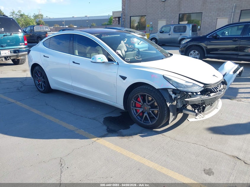 2019 Tesla Model 3 VIN 5YJ3E1EA6KF326587 IAAI salvage auction — FRONT END, Salvage Title, sold $5,500 on 2026-07-06 (photo 1)