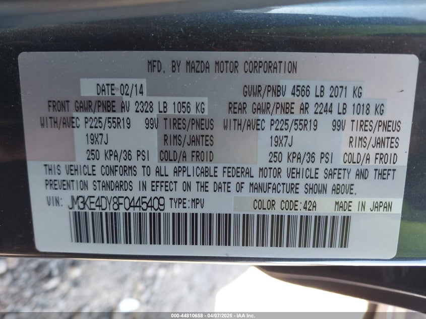 2015 Mazda Cx-5 VIN JM3KE4DY8F0445409 IAAI salvage auction — LEFT SIDE, Wait Title, sold $325 on 2026-07-29 (photo 9)