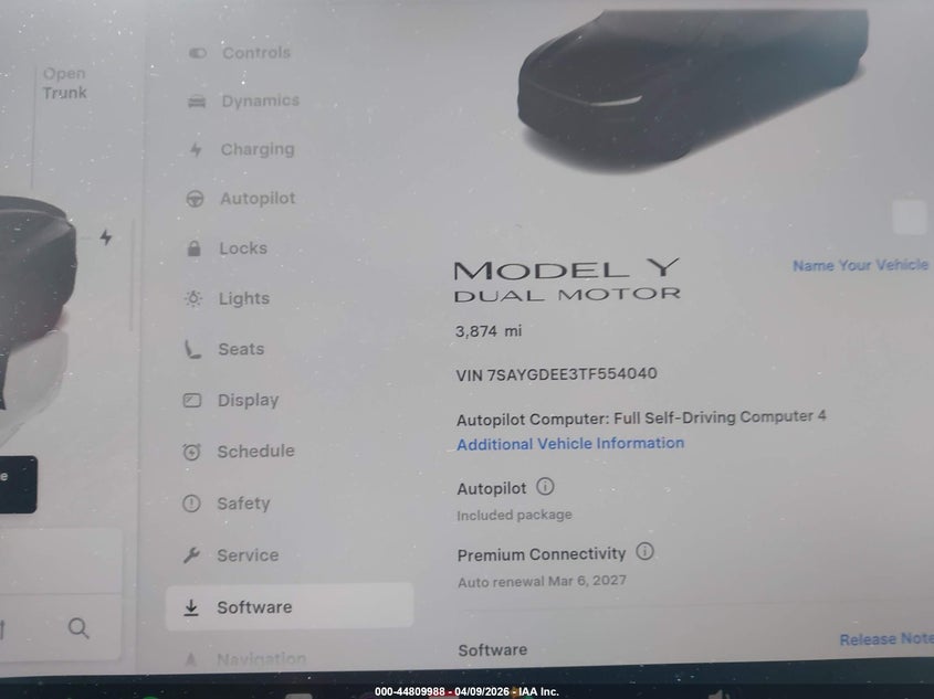 2026 Tesla Model y VIN 7SAYGDEE3TF554040 IAAI salvage auction — FRONT END, Salvage Title, sold $16,900 on 2026-08-29 (photo 7)