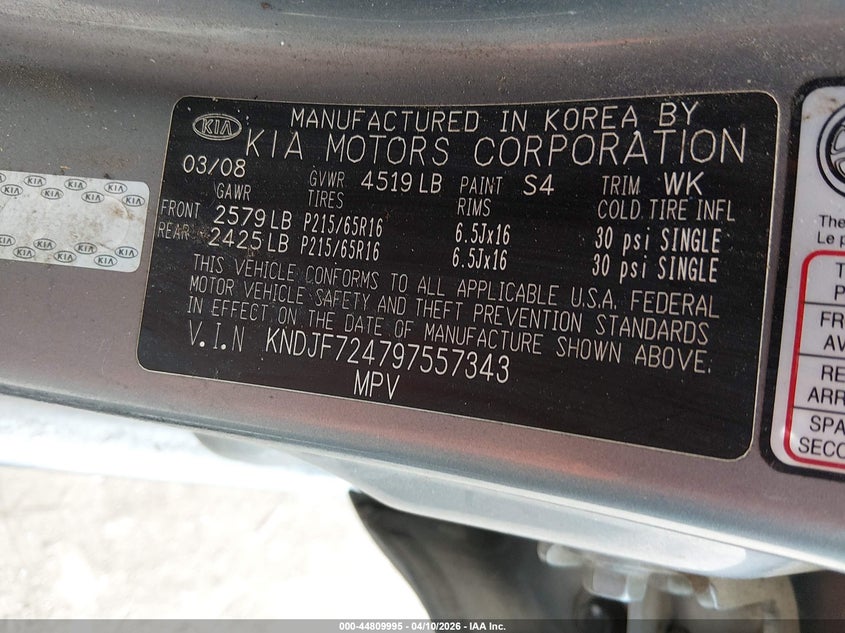 2009 Kia Sportage VIN KNDJF724797557343 IAAI salvage auction — REAR END, Clear (Oklahoma), sold $825 on 2026-07-17 (photo 9)