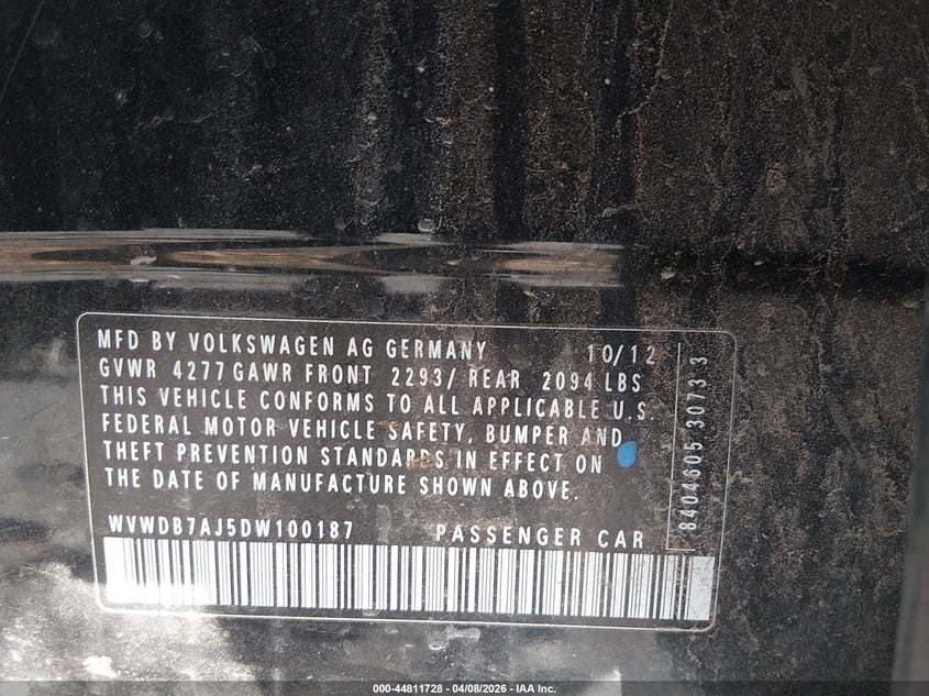 2013 Volkswagen Golf VIN WVWDB7AJ5DW100187 IAAI salvage auction — FRONT END, Salvage (Colorado), sold $125 on 2026-07-14 (photo 9)