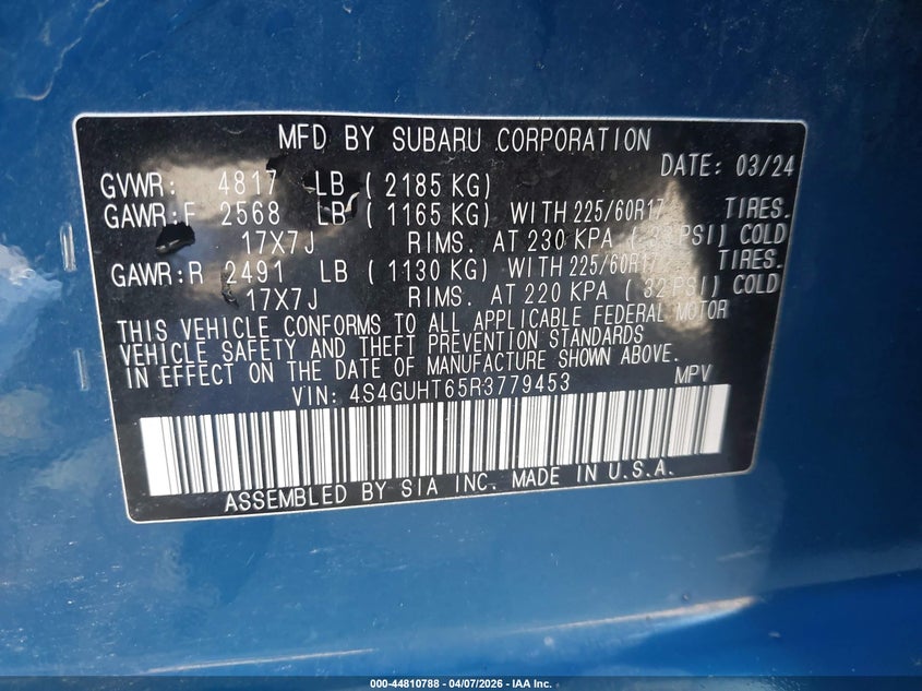 2024 Subaru Xv VIN 4S4GUHT65R3779453 IAAI salvage auction — SIDE, Salvage (California), sold $5,200 on 2026-07-05 (photo 9)