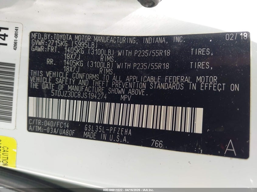 2018 Toyota Sienna VIN 5TDJZ3DC8JS194274 IAAI salvage auction — SIDE, Clear (Oklahoma), sold $2,300 on 2026-07-21 (photo 9)